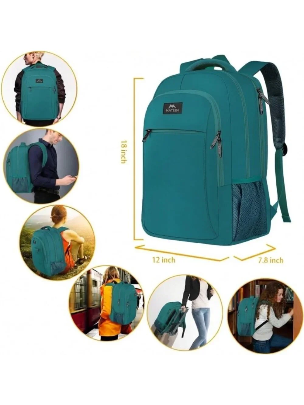 Peacock Blue Slim Laptop Backpack, 15.6 Inch Underseat Travel Bag for Work